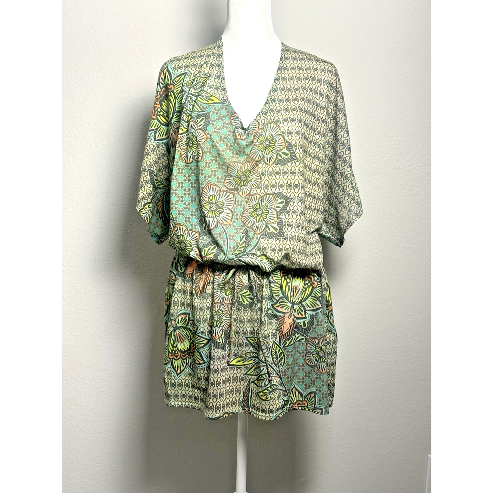 Prana Floral Print Swim Coverup in Green and Tan